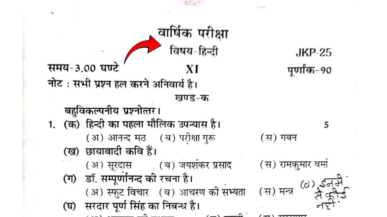 class 11 hindi annual exam paper 2025